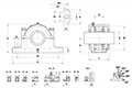 Split Pillow Blocks, Cast Iron Housing, Adapter Sleeve, SNC Type - Dimensions