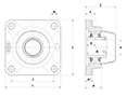 Four Bolt Square Flanged Unit, Thermoplastic Housing, Set Screw, Closed Cover, SUCFPL Type - Dimensions