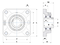 Four Bolt Square Flanged Unit, Thermoplastic Housing, Set Screw, SUCFPL Type - Dimensions