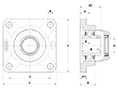 Four Bolt Square Flanged Unit, Thermoplastic Housing, Set Screw, SUCFPL Type - Dimensions - 2