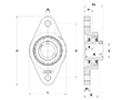 Two Bolt Rhombus Flanged Unit, Thermoplastic Housing, Set Screw, SUCNFL Type - Dimensions