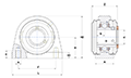 Tapped-Base Pillow Block Unit, Stainless Steel Housing, Set Screw, One Closed/One Open Cover, SUCPA Type - Dimensions