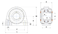 Tapped-Base Pillow Block Unit, Stainless Steel Housing, Set Screw, Two Open Covers, SUCPA Type - Dimensions