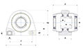Tapped-Base Pillow Block Unit, Thermoplastic Housing, Set Screw, Two Open Covers, SUCTBL Type - Dimensions